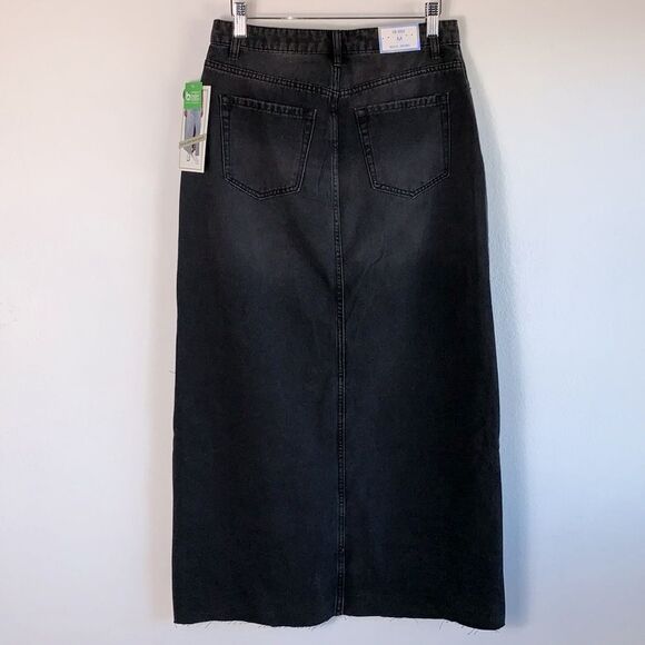 NWT Tinseltown Hi-Rise Washed Black Raw Hem Denim Front Slit Maxi Skirt M - Picture 7 of 11